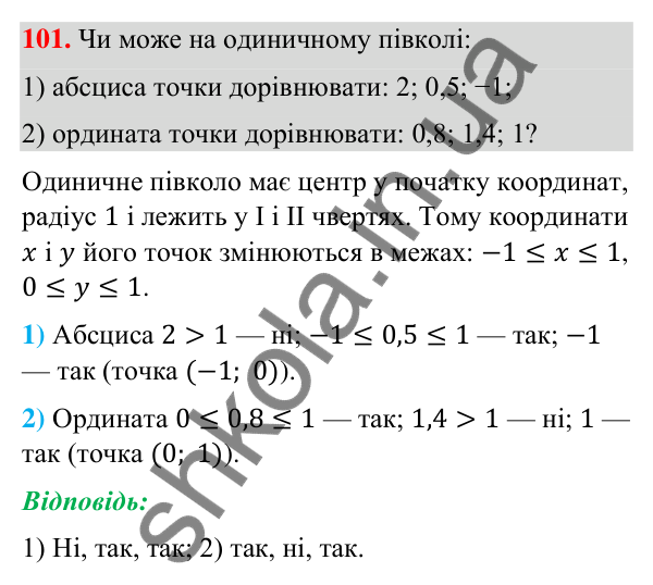 Завдання 101 Відповідь до завдання 101 (с. 26) з геометрії для 9 класу (Бурда, 2026): Синус, косинус і тангенс кутів від 0° до 180°.…