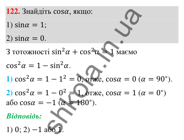 Відповідь до завдання 122 (с. 29) з геометрії для 9 класу (Бурда, 2026): Синус, косинус і тангенс кутів від 0° до 180°.…