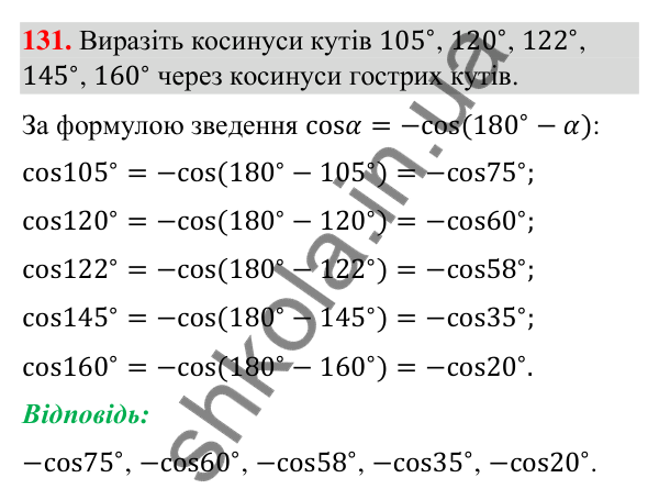 Завдання 131 Відповідь до завдання 131 (с. 30) з геометрії для 9 класу (Бурда, 2026): Синус, косинус і тангенс кутів від 0° до 180°.…