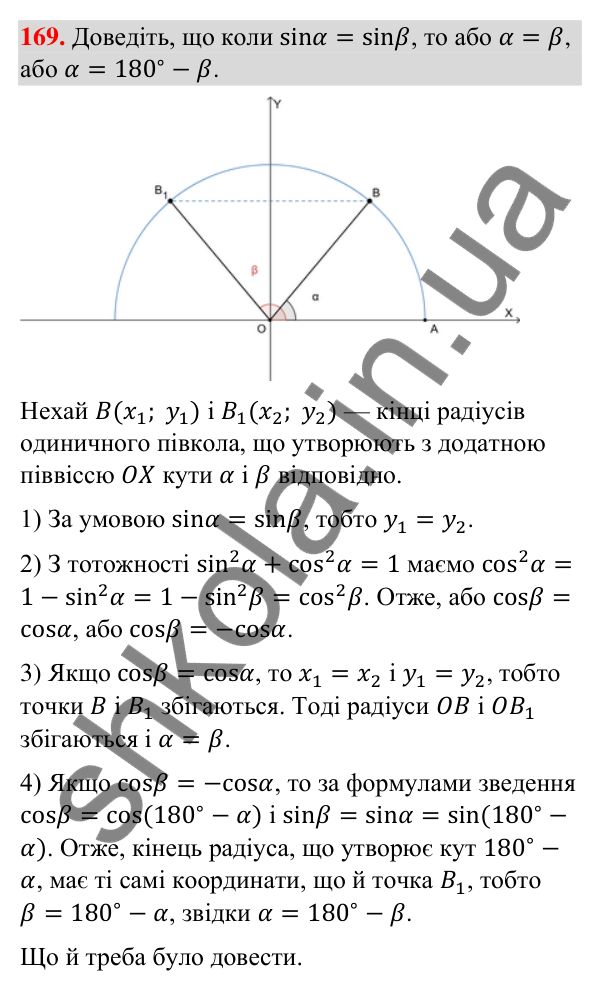 Відповідь до завдання 169 (с. 33) з геометрії для 9 класу (Бурда, 2026): Синус, косинус і тангенс кутів від 0° до 180°.…