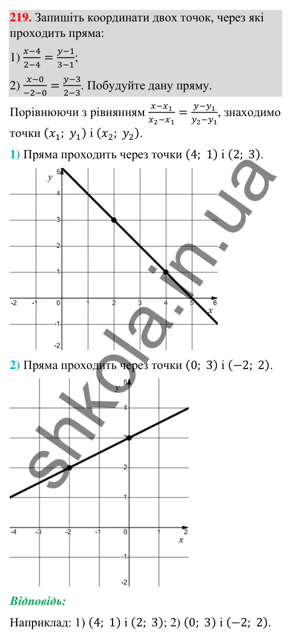 Відповідь до завдання 219 (с. 45) з геометрії для 9 класу (Бурда, 2026): Поняття рівняння фігури. Рівняння кола і прямої
