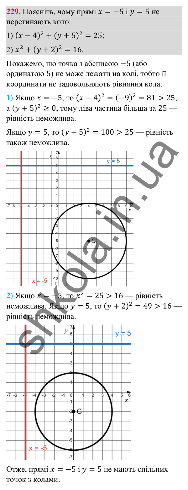 Відповідь до завдання 229 (с. 46) з геометрії для 9 класу (Бурда, 2026): Поняття рівняння фігури. Рівняння кола і прямої