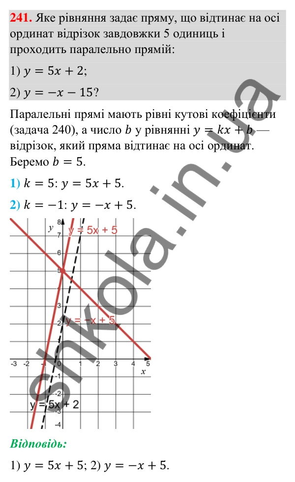 Відповідь до завдання 241 (с. 47) з геометрії для 9 класу (Бурда, 2026): Поняття рівняння фігури. Рівняння кола і прямої
