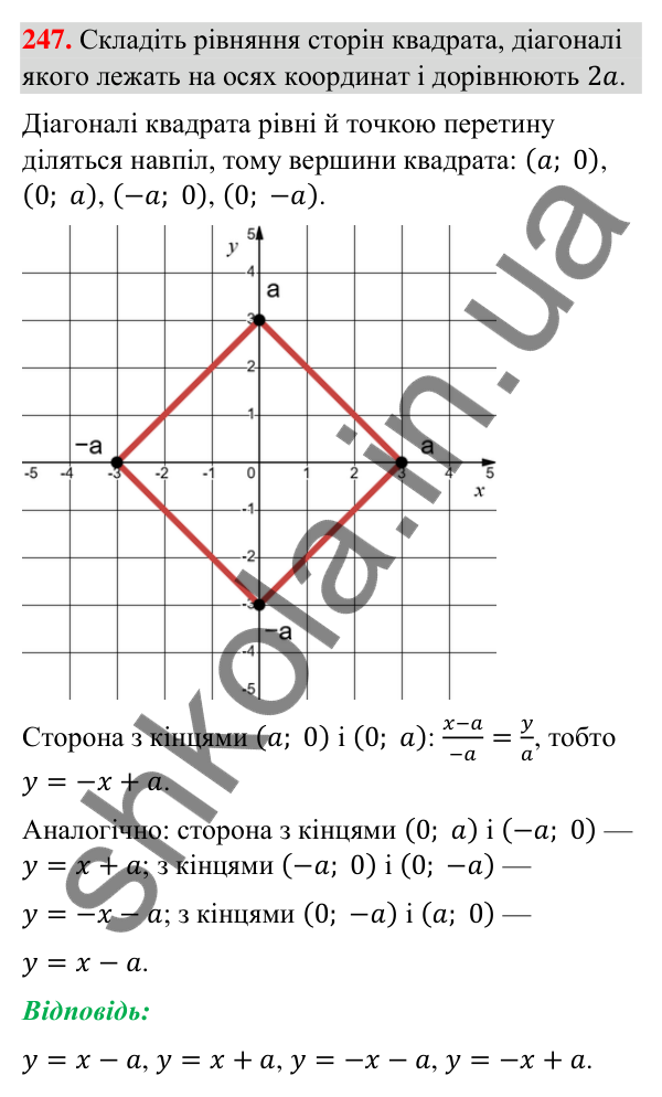 Відповідь до завдання 247 (с. 47) з геометрії для 9 класу (Бурда, 2026): Поняття рівняння фігури. Рівняння кола і прямої