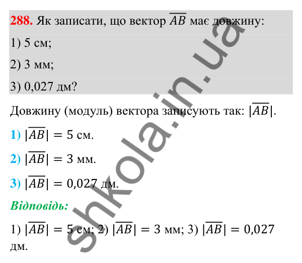 Відповідь до завдання 288 (с. 61) з геометрії для 9 класу (Бурда, 2026): Поняття вектора. Дії над векторами