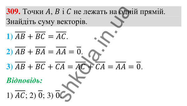 Відповідь до завдання 309 (с. 63) з геометрії для 9 класу (Бурда, 2026): Поняття вектора. Дії над векторами