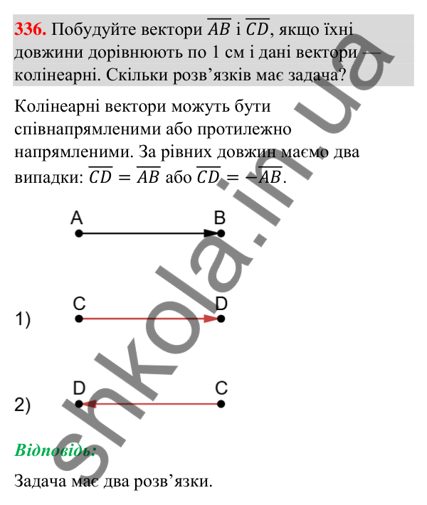 Відповідь до завдання 336 (с. 67) з геометрії для 9 класу (Бурда, 2026): Поняття вектора. Дії над векторами