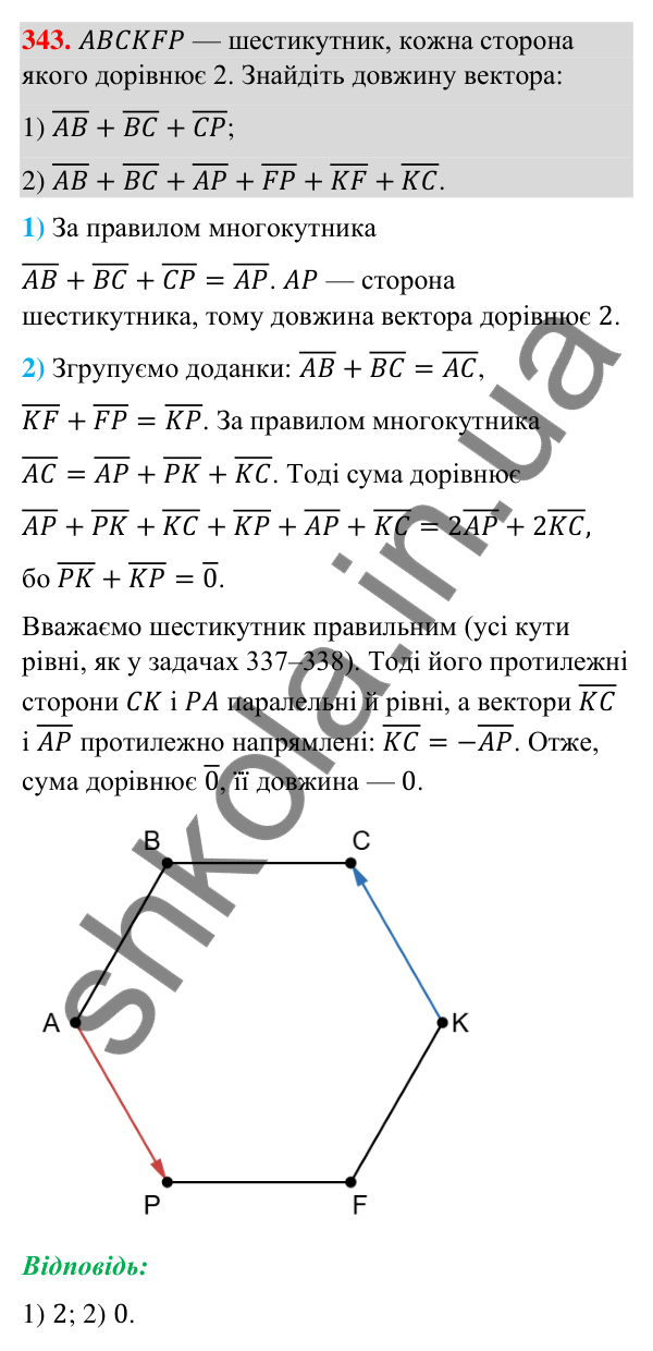 Відповідь до завдання 343 (с. 67) з геометрії для 9 класу (Бурда, 2026): Поняття вектора. Дії над векторами
