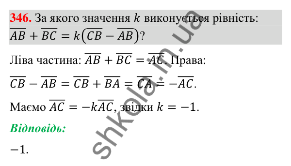 Відповідь до завдання 346 (с. 68) з геометрії для 9 класу (Бурда, 2026): Поняття вектора. Дії над векторами