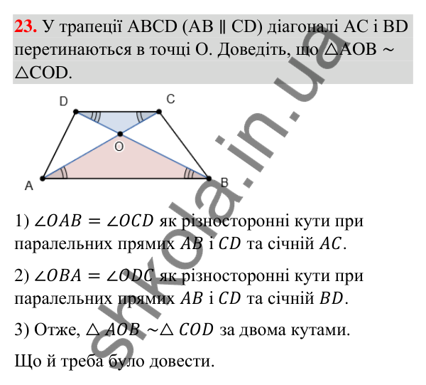 Завдання 23 (повторення за 8 клас) Відповідь до завдання 23 (с. 6) з повторення геометрії за 8 клас для 9 класу (Бурда, 2026): Подібність трикутників