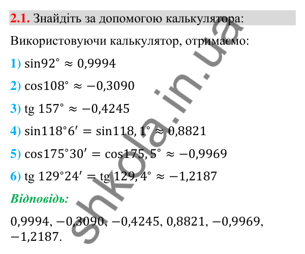 Відповідь до завдання 2.1 (с. 23) з геометрії для 9 класу (Істер, 2026): Синус, косинус, тангенс кутів