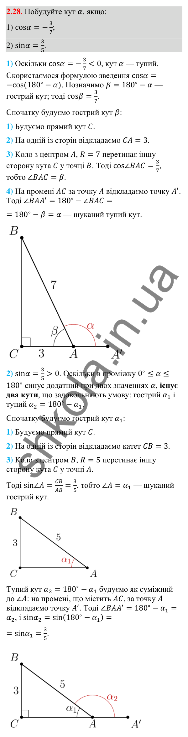Відповідь до завдання 2.28 (с. 25) з геометрії для 9 класу (Істер, 2026): Синус, косинус, тангенс кутів