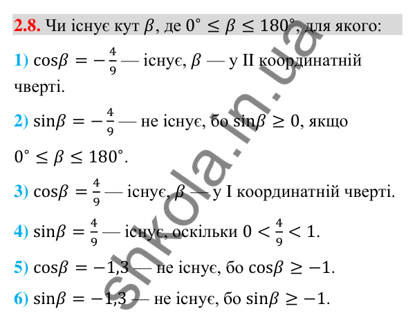 Відповідь до завдання 2.8 (с. 23) з геометрії для 9 класу (Істер, 2026): Синус, косинус, тангенс кутів