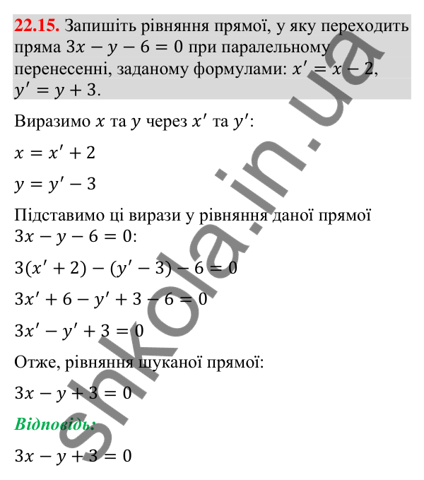 Завдання 22.15 Відповідь до завдання 22.15 (с. 190) з геометрії для 9 класу (Істер, 2026): Паралельне перенесення