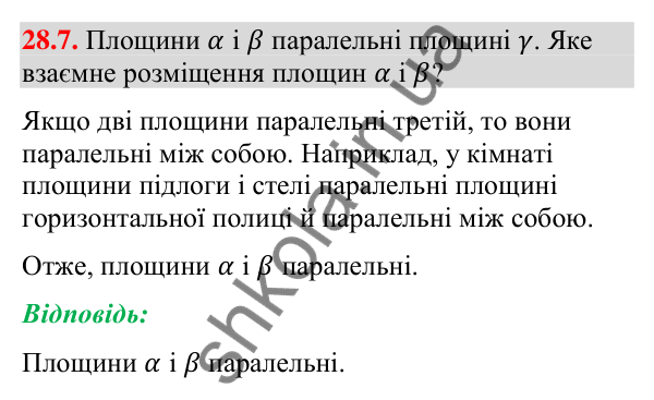 Відповідь до завдання 28.7 (с. 223) з геометрії для 9 класу (Істер, 2026): Взаємне розміщення площин