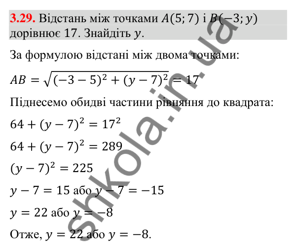 Відповідь до завдання 3.29 (с. 31) з геометрії для 9 класу (Істер, 2026): Координати середини відрізка