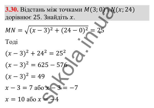 Відповідь до завдання 3.30 (с. 31) з геометрії для 9 класу (Істер, 2026): Координати середини відрізка