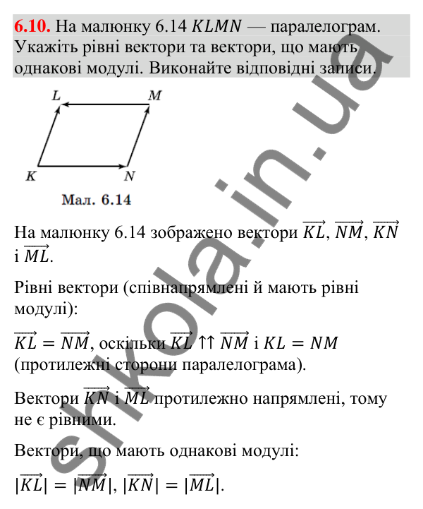 Завдання 6.10 Відповідь до завдання 6.10 (с. 61) з геометрії для 9 класу (Істер, 2026): Вектор. Рівність векторів