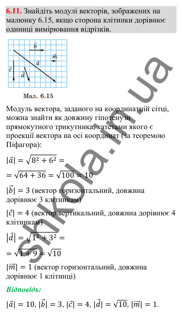 Завдання 6.11 Відповідь до завдання 6.11 (с. 61) з геометрії для 9 класу (Істер, 2026): Вектор. Рівність векторів