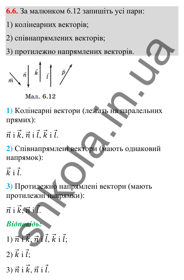 Завдання 6.6 Відповідь до завдання 6.6 (с. 61) з геометрії для 9 класу (Істер, 2026): Вектор. Рівність векторів