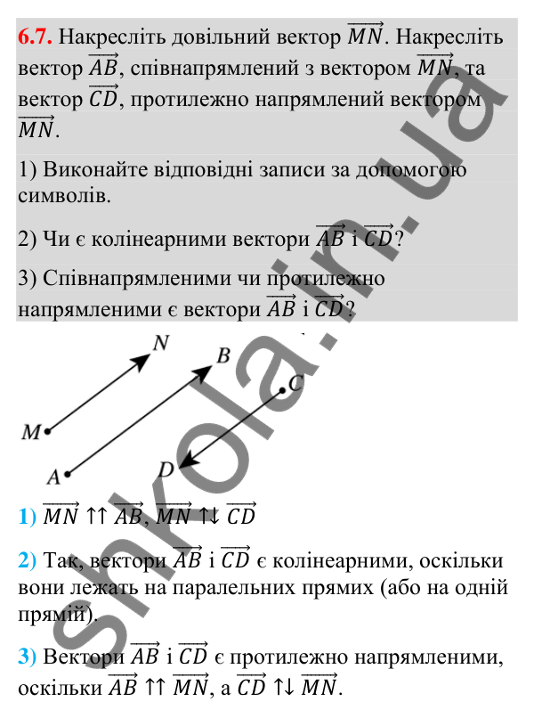 Відповідь до завдання 6.7 (с. 61) з геометрії для 9 класу (Істер, 2026): Вектор. Рівність векторів