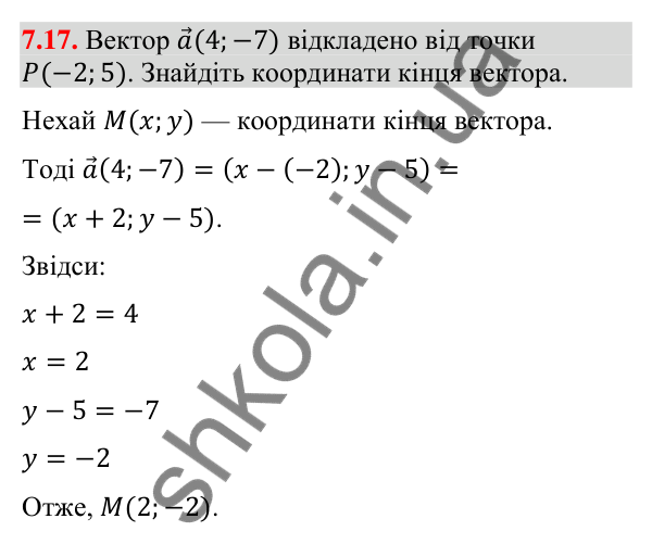 Завдання 7.17 Відповідь до завдання 7.17 (с. 67) з геометрії для 9 класу (Істер, 2026): Координати вектора