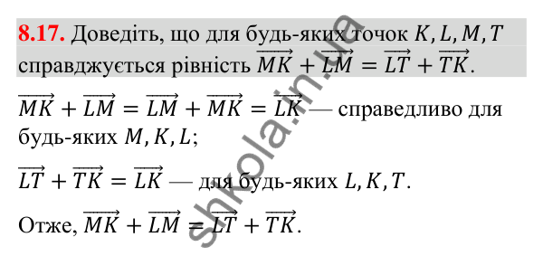 Відповідь до завдання 8.17 (с. 72) з геометрії для 9 класу (Істер, 2026): Додавання та віднімання векторів