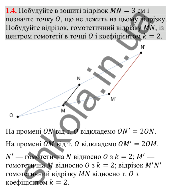 Завдання 1.4 (додаток «Гомотетія») Відповідь до завдання 1.4 (с. 256) з додатка «Гомотетія» з геометрії для 9 класу (Істер, 2026)