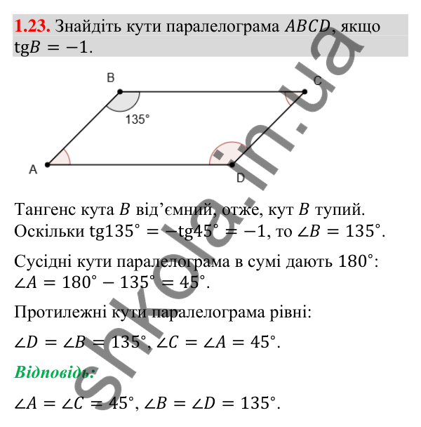 Завдання 1.23 Відповідь до завдання 1.23 (с. 13) з геометрії для 9 класу (Мерзляк, 2026): Синус, косинус і тангенс кута
