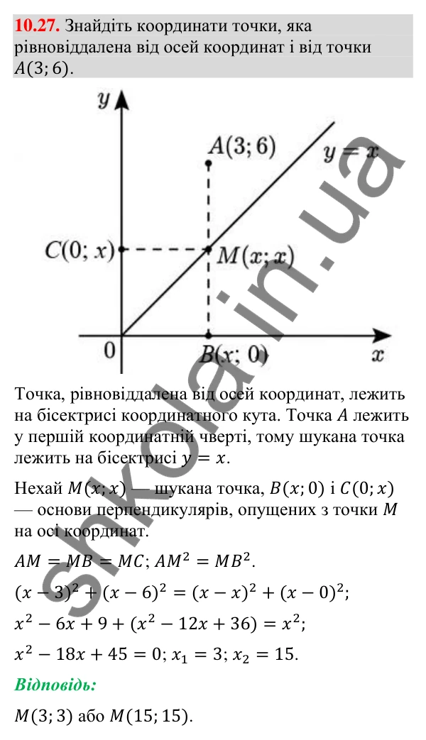 Відповідь до завдання 10.27 (с. 124) з геометрії для 9 класу (Мерзляк, 2026): Рівняння прямої
