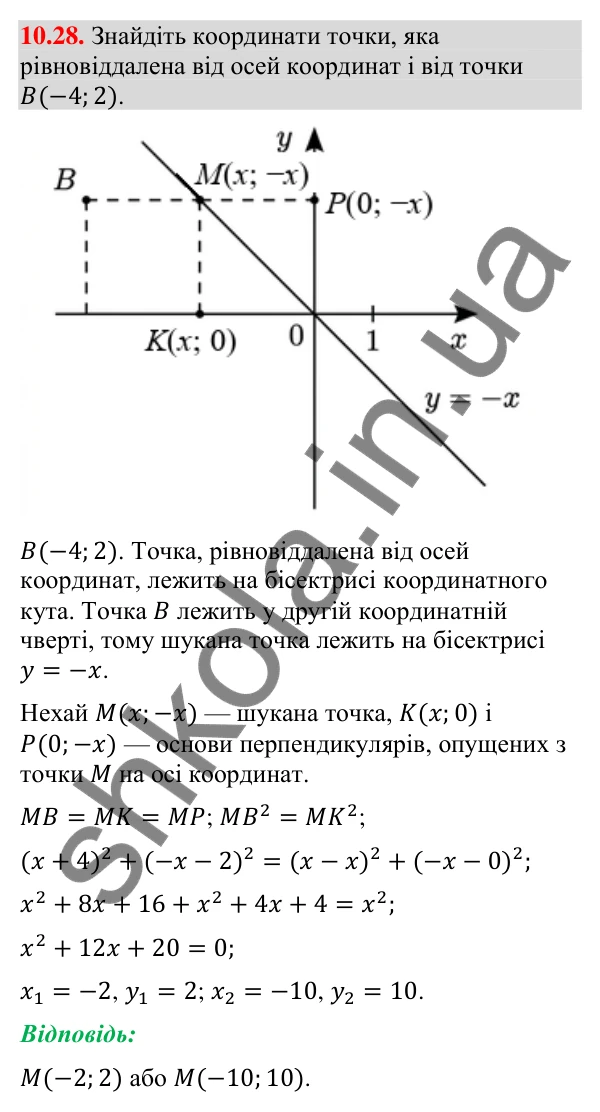 Відповідь до завдання 10.28 (с. 124) з геометрії для 9 класу (Мерзляк, 2026): Рівняння прямої