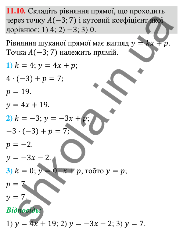 Завдання 11.10 Відповідь до завдання 11.10 (с. 128) з геометрії для 9 класу (Мерзляк, 2026): Кутовий коефіцієнт прямої