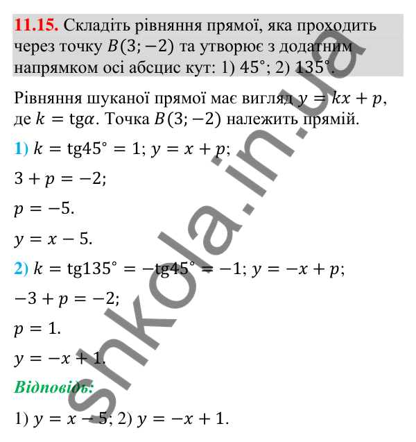 Завдання 11.15 Відповідь до завдання 11.15 (с. 129) з геометрії для 9 класу (Мерзляк, 2026): Кутовий коефіцієнт прямої