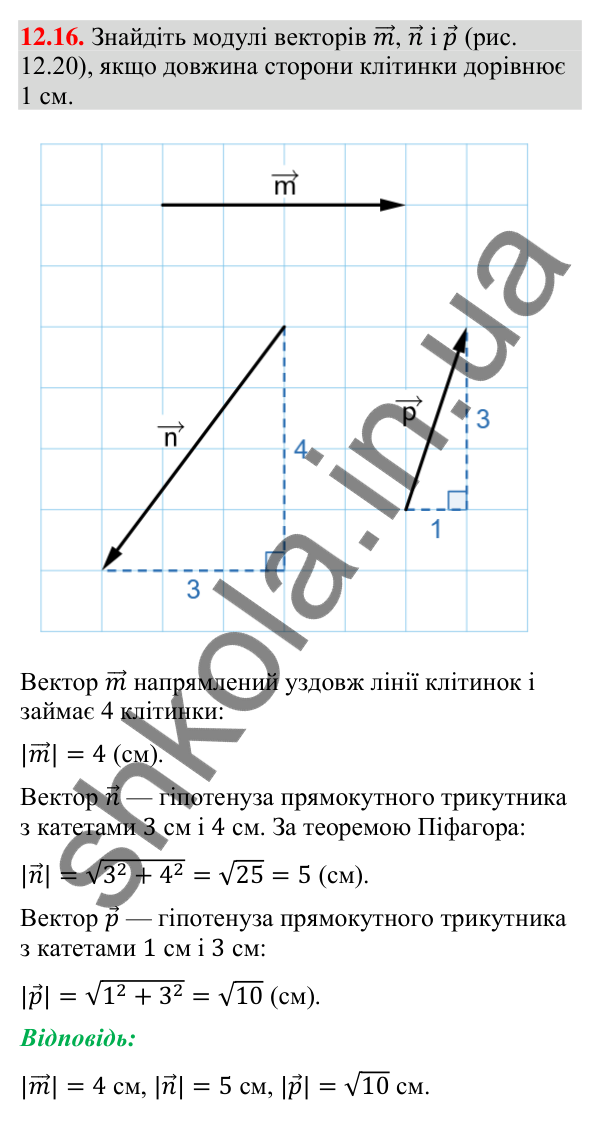 Завдання 12.16 Відповідь до завдання 12.16 (с. 145) з геометрії для 9 класу (Мерзляк, 2026): Поняття вектора