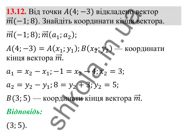 Завдання 13.12 Відповідь до завдання 13.12 (с. 151) з геометрії для 9 класу (Мерзляк, 2026): Координати вектора