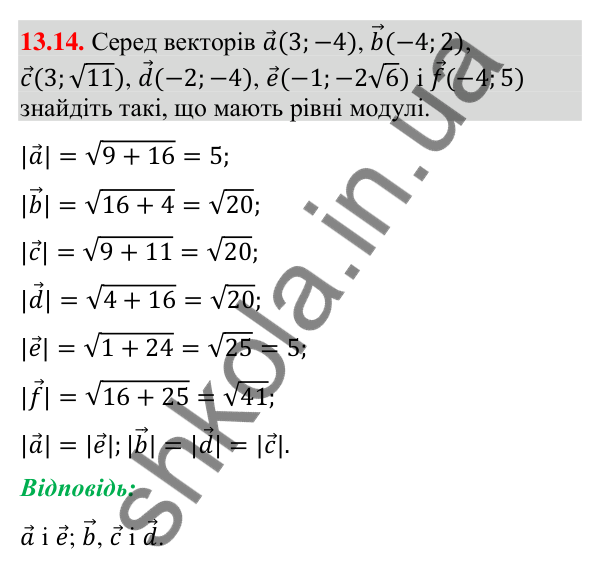 Відповідь до завдання 13.14 (с. 151) з геометрії для 9 класу (Мерзляк, 2026): Координати вектора