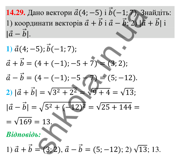 Завдання 14.29 Відповідь до завдання 14.29 (с. 162) з геометрії для 9 класу (Мерзляк, 2026): Додавання і віднімання векторів