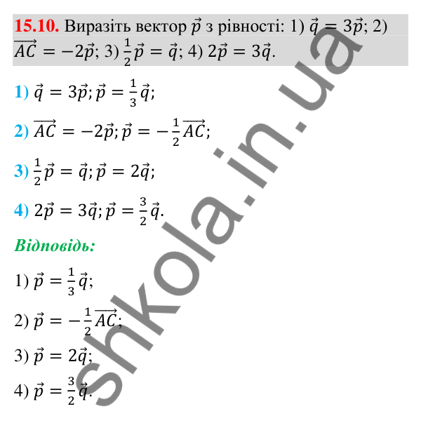 Відповідь до завдання 15.10 (с. 171) з геометрії для 9 класу (Мерзляк, 2026): Множення вектора на число