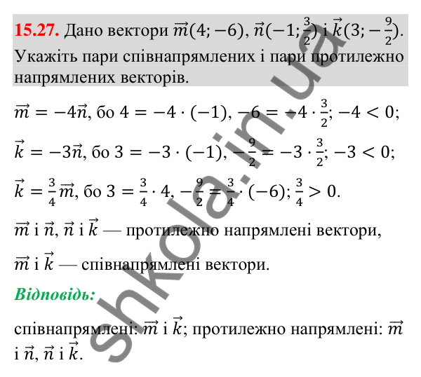 Відповідь до завдання 15.27 (с. 172) з геометрії для 9 класу (Мерзляк, 2026): Множення вектора на число