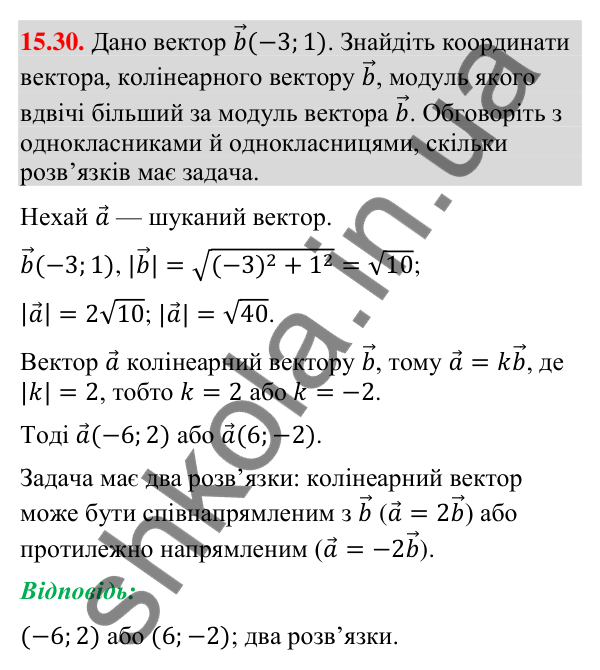 Завдання 15.30 Відповідь до завдання 15.30 (с. 173) з геометрії для 9 класу (Мерзляк, 2026): Множення вектора на число