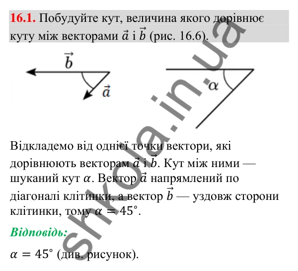 Завдання 16.1 Відповідь до завдання 16.1 (с. 182) з геометрії для 9 класу (Мерзляк, 2026): Скалярний добуток векторів