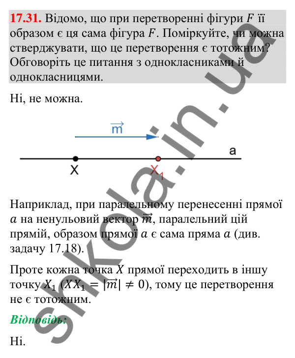 Відповідь до завдання 17.31 (с. 203) з геометрії для 9 класу (Мерзляк, 2026): Паралельне перенесення