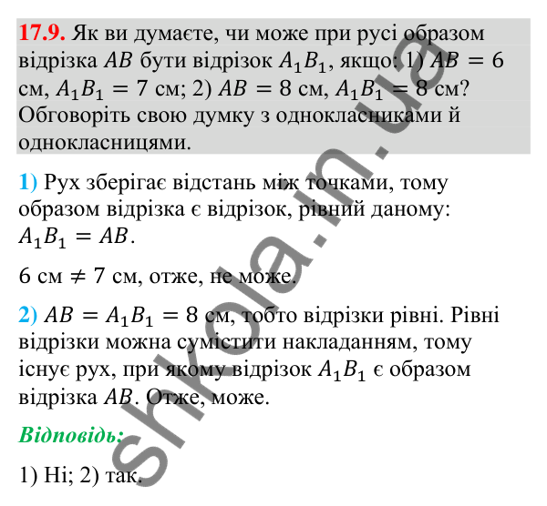 Завдання 17.9 Відповідь до завдання 17.9 (с. 201) з геометрії для 9 класу (Мерзляк, 2026): Паралельне перенесення