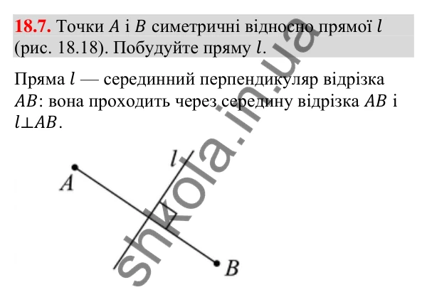 Завдання 18.7 Відповідь до завдання 18.7 (с. 211) з геометрії для 9 класу (Мерзляк, 2026): Осьова симетрія