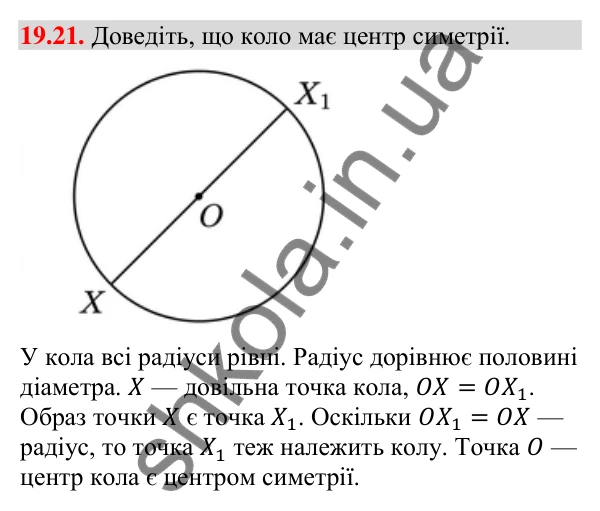 Завдання 19.21 Відповідь до завдання 19.21 (с. 226) з геометрії для 9 класу (Мерзляк, 2026): Центральна симетрія. Поворот