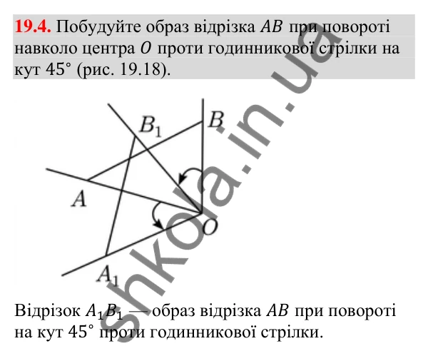 Відповідь до завдання 19.4 (с. 223) з геометрії для 9 класу (Мерзляк, 2026): Центральна симетрія. Поворот