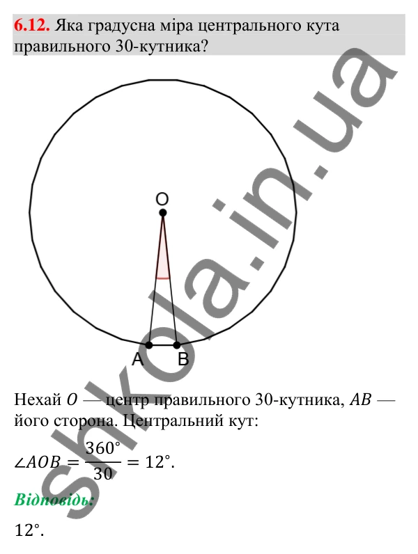 Відповідь до завдання 6.12 (с. 75) з геометрії для 9 класу (Мерзляк, 2026): Правильні многокутники