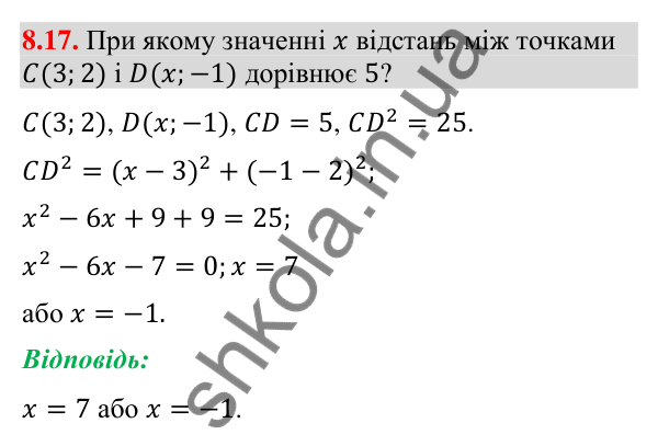 Завдання 8.17 Відповідь до завдання 8.17 (с. 107) з геометрії для 9 класу (Мерзляк, 2026): Відстань між точками