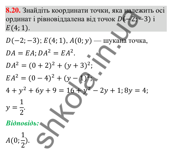 Відповідь до завдання 8.20 (с. 107) з геометрії для 9 класу (Мерзляк, 2026): Відстань між точками
