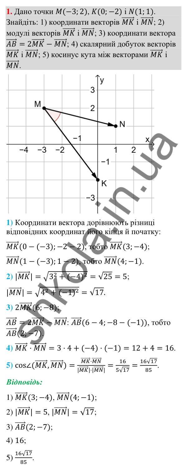 Готуємося до перевірки знань № 4, завдання 1 Відповідь до завдання 1 «Готуємося до перевірки знань» № 4 (с. 189) з геометрії для 9 класу (Мерзляк, 2026): Вектори